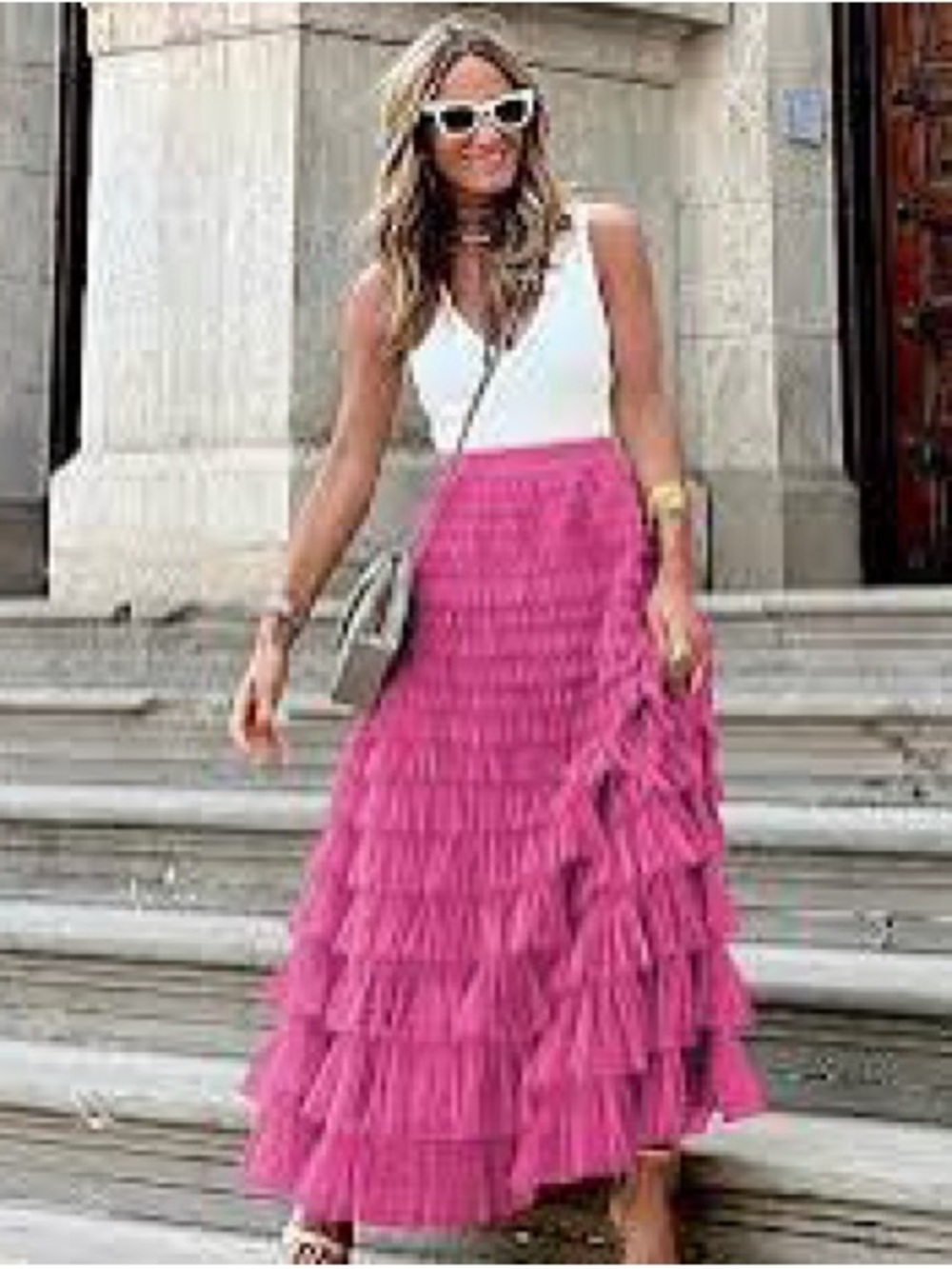 Amazon Tiered Ruffle Midi Skirt - Pink